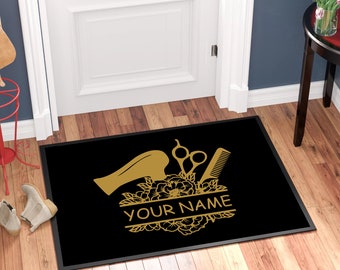 Personalised Custom Printed Hairdressing Name Doormat, Gold print, Ideal Gift for him/her, Hairdressers, Salon, Business Door mat