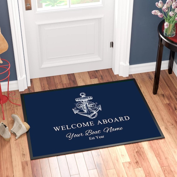 Personalised Custom Printed Welcome Aboard Nautical Boat Mat, Boat