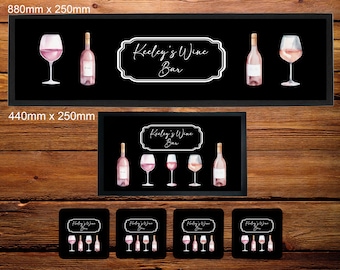 Personalised Wine Drinks Bar Runner/Bar Mat/Beer Mat Barware for Man Cave or Home Bar, Ideal Gift For Him/Her