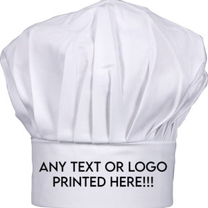 Gorro de chef personalizado, impreso a medida con cualquier texto o logotipo. Regalo para Él/Ella, Masterchef, Cumpleaños, Navidad, Restaurante Día del Padre imagen 1