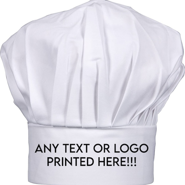 Personalised Chef's Hat, Custom Printed With Any Text or Logo! Gift for Him/Her, Masterchef, Birthday, Christmas, Fathers Day Restaurant