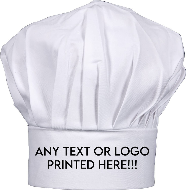 Gorro de chef personalizado, impreso a medida con cualquier texto o logotipo. Regalo para Él/Ella, Masterchef, Cumpleaños, Navidad, Restaurante Día del Padre imagen 1