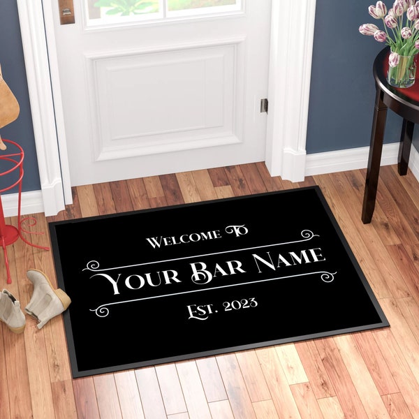 Personalised Door Mat/ Bar Doormat Mat for Man Cave or Home Bar, Scroll Design, Ideal Gift For Him/Her