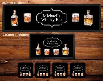 Personalised Whisky/Whiskey Drinks Bar Runner/Bar Mat/Beer Mat Barware for Man Cave or Home Bar, Ideal Gift For Him/Her