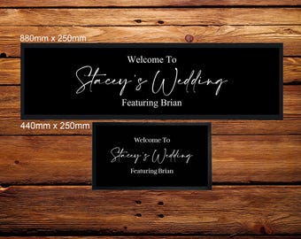 Personalisierter Hochzeitsempfang Bar Runner/Bar Mat/Biermatte Barware, Willkommen, lustig/Neuheit Runner, Brauthochzeit mit Bräutigam