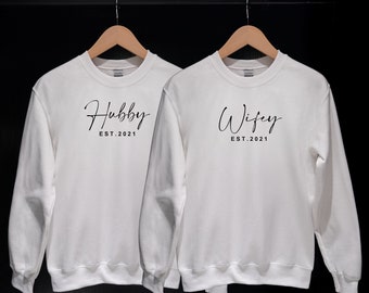 Personalised Women's & Men's Matching Couples Jumper, Ideal Anniversary gift, Wedding, Married, Husband and Wife Sweater Honeymoon