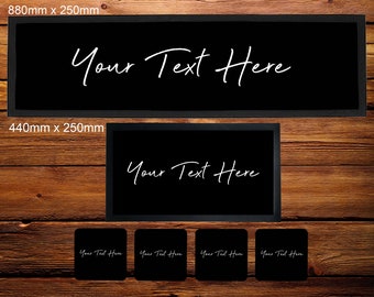 Personalised Bar Runner/Bar Mat/Beer Mat Barware for Man Cave or Home Bar, Any Colour Text, Ideal Gift For Him/Her