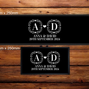 Personalised Monogram Wedding Birthday Party Bar Runner/Bar Mat/Beer Mat Barware for Man Cave or Home Bar, Uppercase Font Design, Ideal Gift