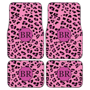 Personalised Custom Pink Leopard Print Initial Monogram Car Mats, Perfect Christmas Gift for Him or Her