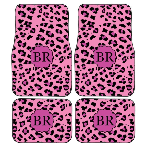 Personalised Custom Pink Leopard Print Initial Monogram Car Mats, Perfect Christmas Gift for Him or Her