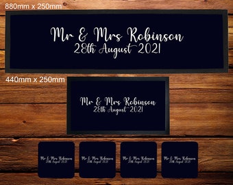 Personalised Wedding Birthday Party Bar Runner/Bar Mat/Beer Mat Barware for Man Cave or Home Bar, Ideal Gift For Him/Her