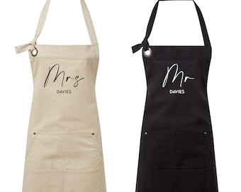 Personalised Canvas Custom Wedding Day Apron, Mr & Mrs Matching Wedding Bib, Ideal Gift Bride, Wedding Dress Protector, Bridal apron