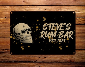Personalised Custom Printed Rum Skull Bar Sign, Aluminium Metal Pub Sign, Shed or Garage Plaque Ideal Gift for Him/Her