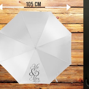 Guarda-chuva personalizado personalizado impresso Sr. e Sra. Casamento nupcial, perfeito para a noiva/noivo, protetor de clima, guarda-sol, aniversário