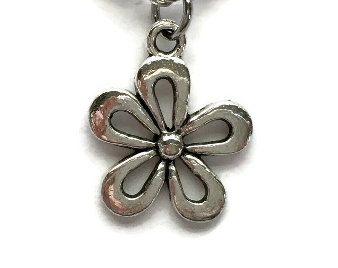 Flower Necklace Charm on Stainless Steel 18" Cable Chain Tibetan Silver Handmade Jewelry