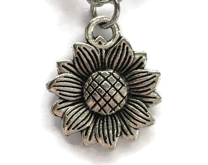Sunflower Necklace on Stainless Steel Cable Chain Handmade Tibetan Silver Flower Jewelry