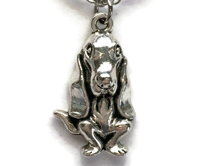 Basset Hound Dog Charm Necklace on Stainless Steel Cable Chain Tibetan Silver Pendant Jewelry