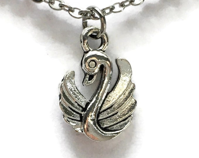 Swan Necklace Charm on Stainless Steel Cable Chain Tibetan Silver Jewelry Bird Lake Ugly Duckling