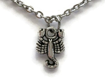 Scorpio Zodiac Necklace on Stainless Steel 18" Cable Chain Tibetan Silver Horoscope Scorpion
