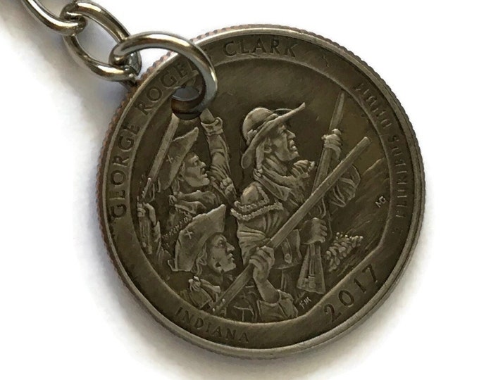 2017 Indiana Quarter Keychain Handmade George Rogers Clark National Historical Park Gift Money Coin Jewelry Lanyard State Ornament