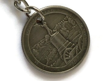 2011 Pennsylvania Quarter Keychain Handmade Gettysburg State Park Ornametnt Coin Money Jewelry Lanyard Recreation