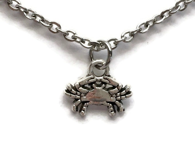 Cancer Zodiac Necklace on Stainless Steel 18" Cable Chain Tibetan Silver Horoscope Crab Astrology