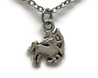 Sagittarius Zodiac Necklace on Stainless Steel 18" Cable Chain Tibetan Silver Horoscope Astrology