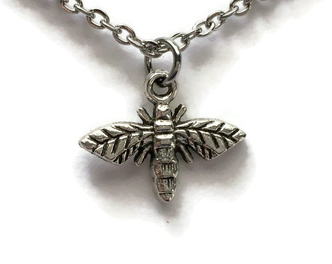 Bee Bug Necklace on Stainless Steel Cable Chain Tibetan Silver Insect Charm Pendant Jewelry