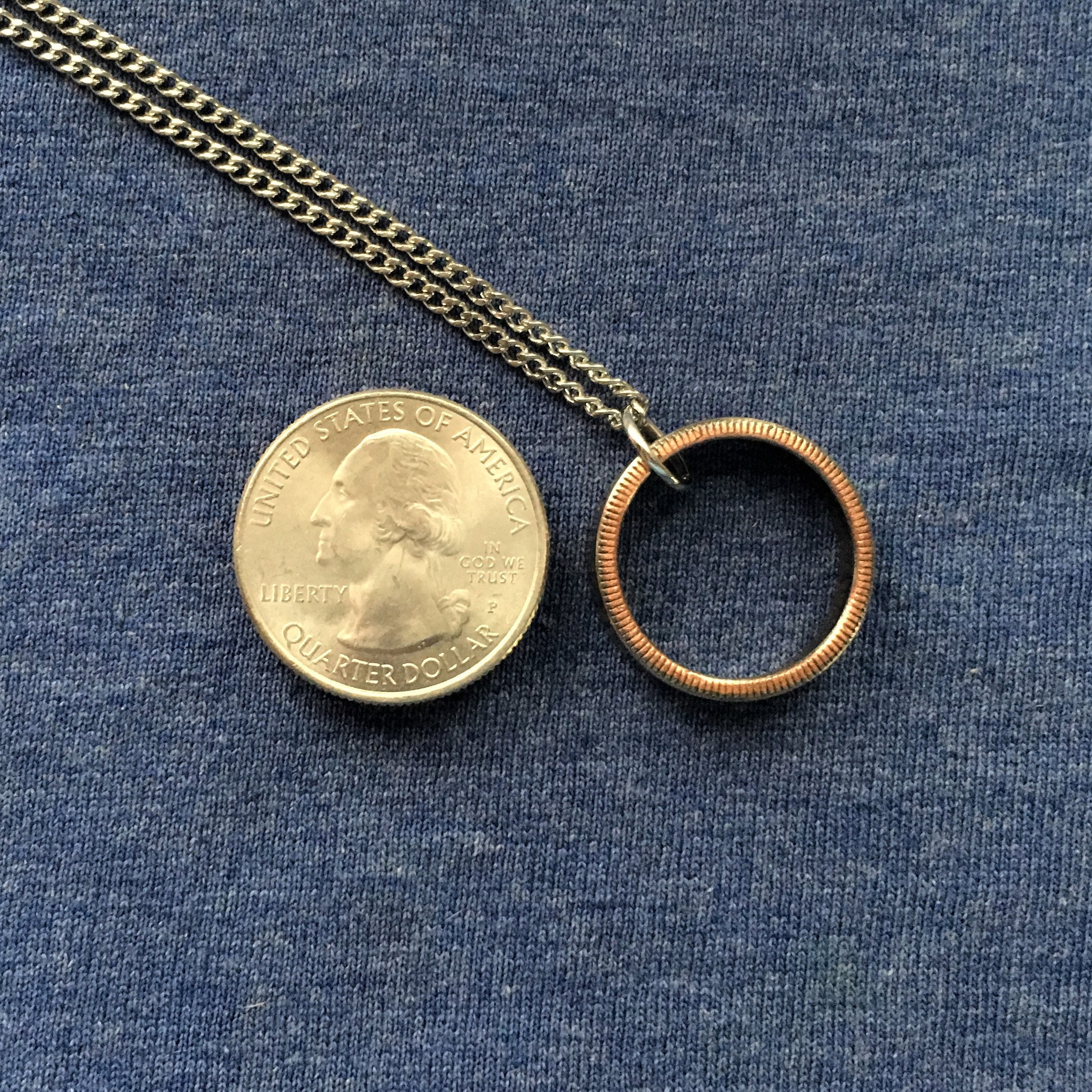 2001 Vermont State Quarter Coin Ring Necklace on Stainless