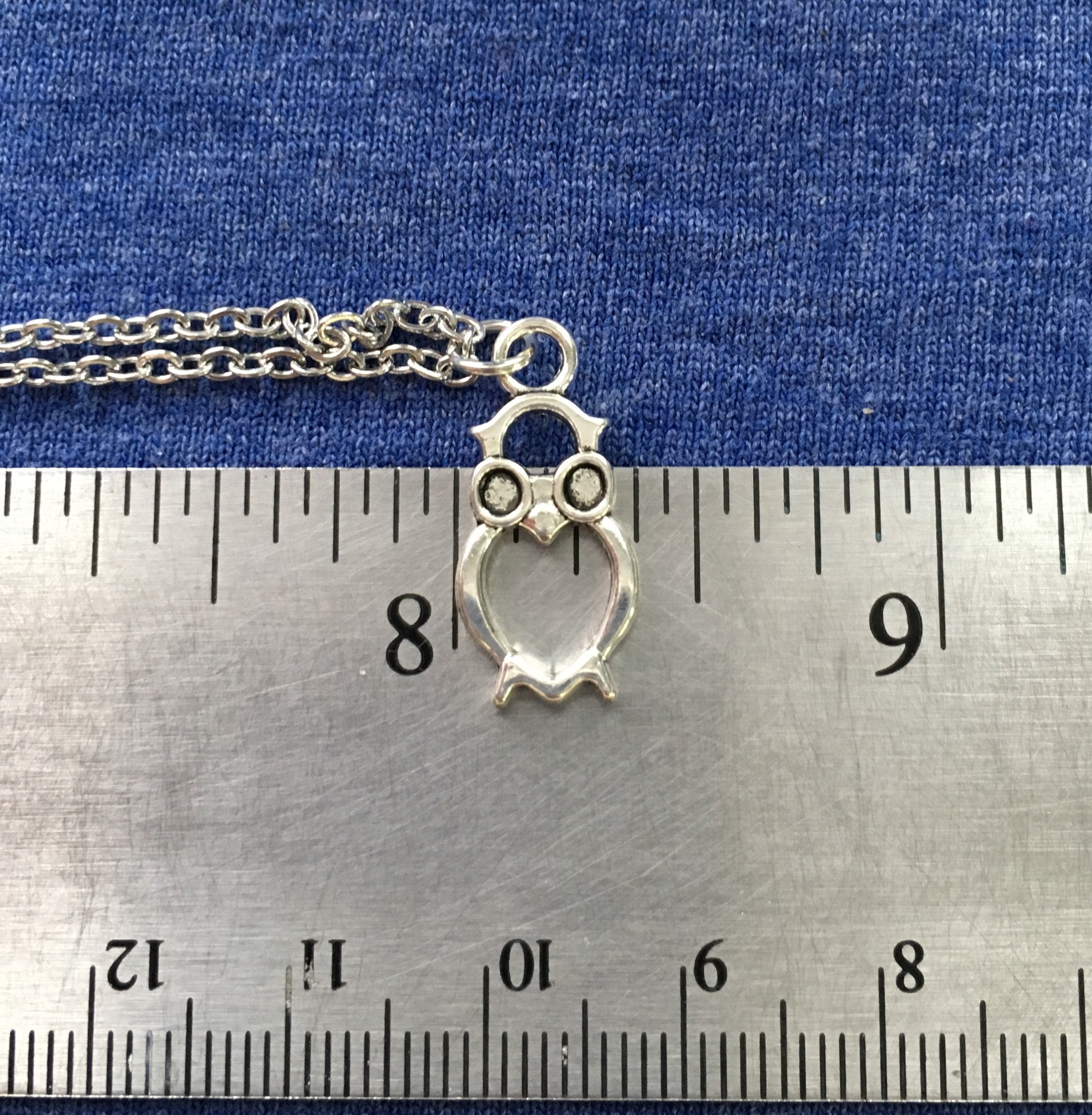 Owl Heart Necklace on Stainless Steel 18 Cable Chain Tibetan Silver