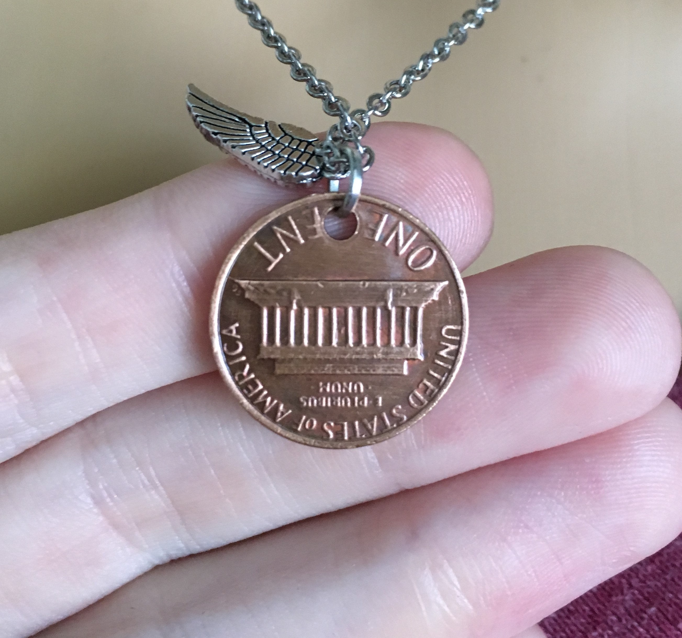1959-2008 Handmade Lucky Penny with Tibetan Silver Angel Wing Necklace - Pennies from Heaven ...