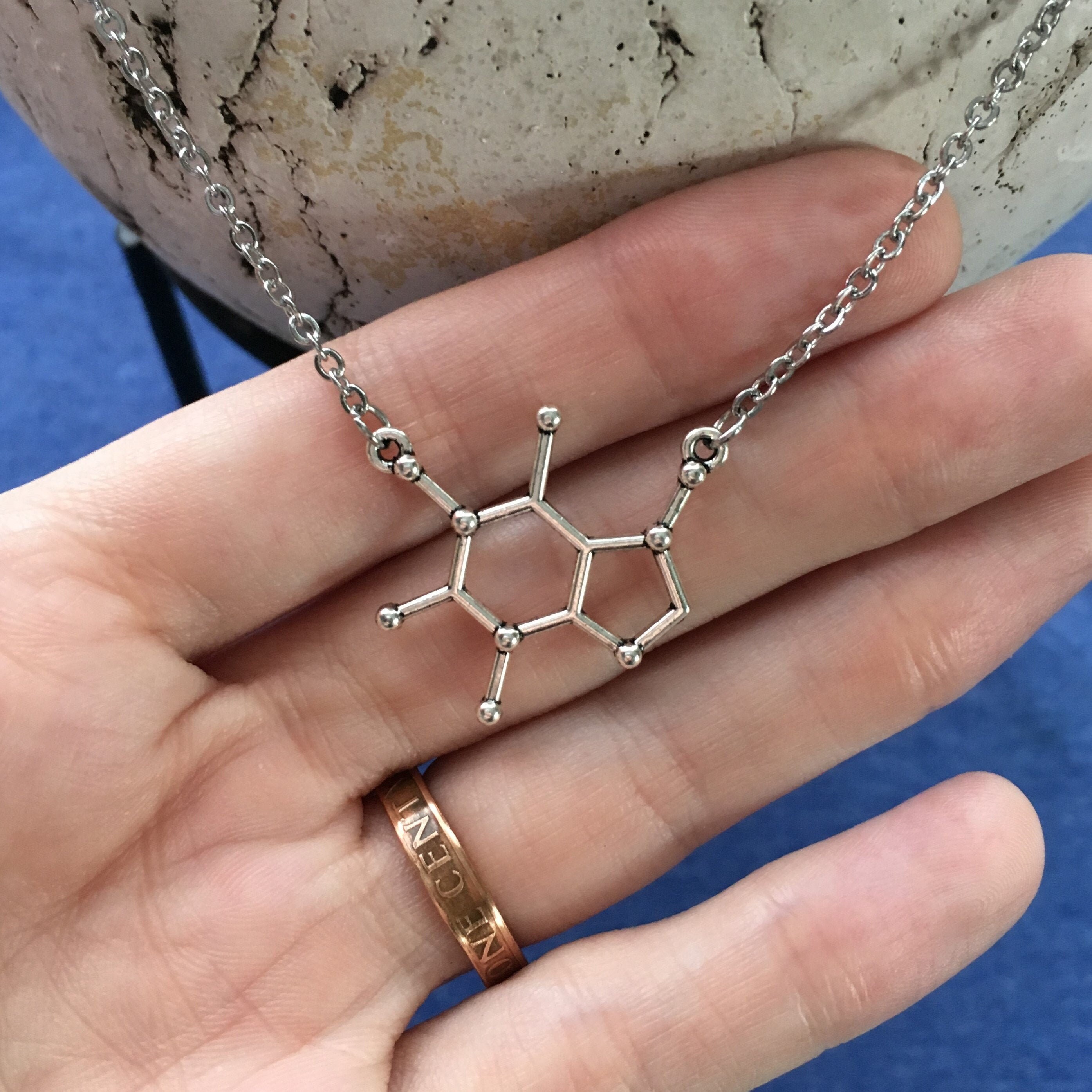 Caffeine Molecule Necklace on Stainless Steel 18 Cable