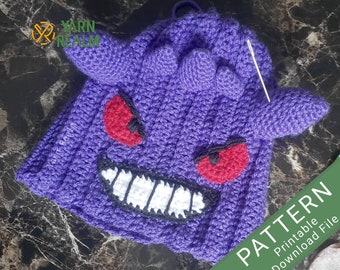 Gengar Cap Crochet Pattern | Pokemon Go inspired Hat Slouchy | Printable