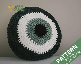 Round Evil Eye Pillow Crochet Pattern: US Terms (Digital Pdf Pattern) | Beginner No-sew crochet Evil Eye Plush Pillow Pattern