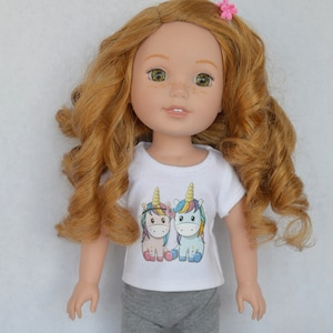 Weißes EINHORN Tee Shirt -für 14-15&quot;Puppen