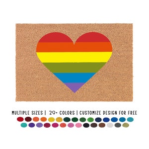 Rainbow Heart Doormat, Gay Pride Welcome Mat, LGBTQ Door Mat, Custom Doormat