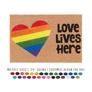 Love Lives Here Doormat, Pride Welcome Mat, Rainbow Door Mat, Custom Doormat