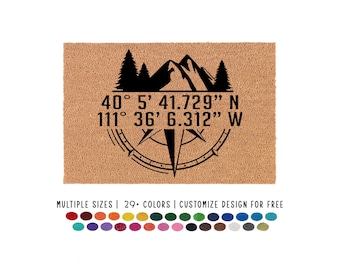 Coordinates Doormat: Personalized Address Door Mat, Housewarming Gift, Lake House Rug, Cabin Welcome Mat