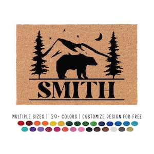 Cabin Doormat: Mountain Welcome Mat, Outdoorsman Gift, Personalized Last Name image 1