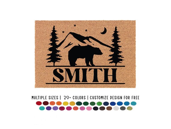 Cabin Doormat: Mountain Welcome Mat, Outdoorsman Gift, Personalized Last Name
