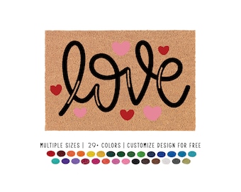 Love Valentine Doormat, Valentines Day Doormat, Valentines Gift, Custom Valentine Door Mat, Heart Rug, , Custom Doormat