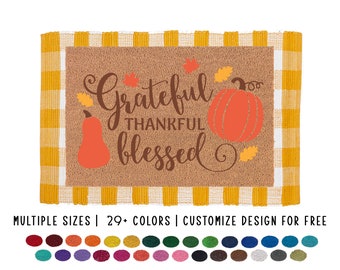 Grateful Thankful Blessed Doormat, Thanksgiving Doormat, Thanksgiving Welcome Mat, Cute Fall Decor, Thanksgiving Decor, Custom Doormat