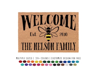 Bee Doormat, Honey Bee Welcome Mat, Farmhouse Decor,  Housewarming Gift, Wedding Gift, Cute Patio Rug, Custom Doormat