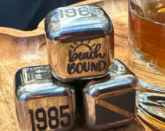 Piedras de whisky personalizadas: cubitos de hielo de acero inoxidable grabados (juego de 3)