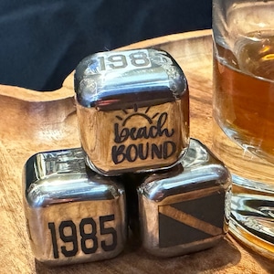 3 - Personalized Engraved Whiskey Cubes – Whiskey Stones - Stainless Steel Ice Cubes ALL 6 SIDES Engraved