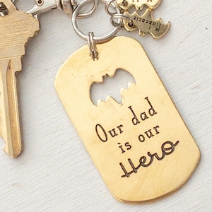 Engraved Brass Dog tag Personalized Key-fob, Bat for Dad man FATHERS DAY