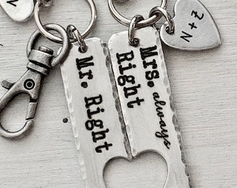 2 Laser engraved Mr Right and Mrs always Right Key Chains