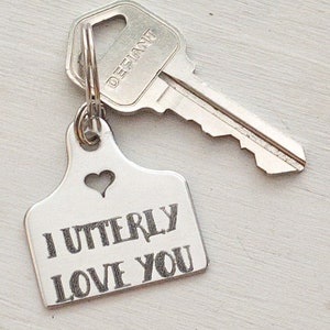 Engraved Cow tag key fob, Love you key chain