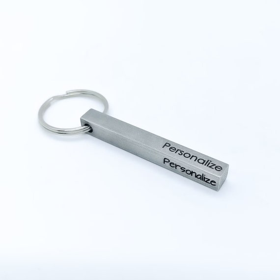 Stainless Steel Custom Engraved Metal Bar Keychain Personalized Gift All 4 Sides