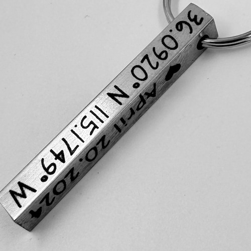 Portachiavi Personalizzato Con Coordinate GPS – Acciaio Inox Nero, Incisione Laser - 2